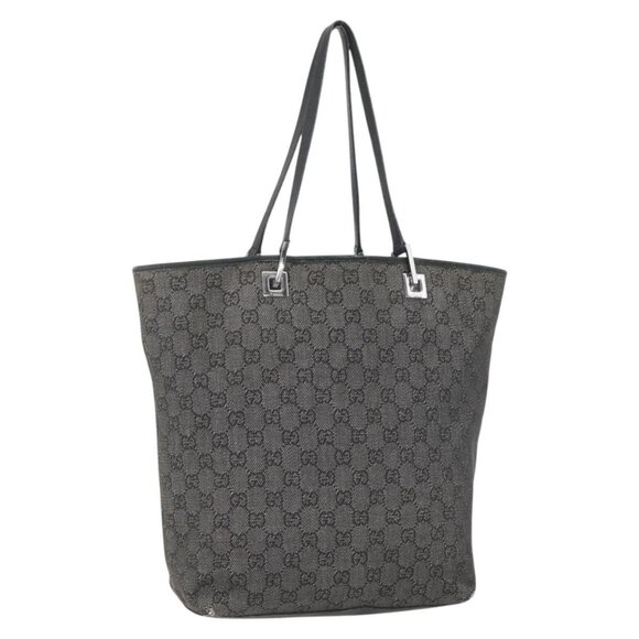 GUCCI GG Canvas Tote Bag Black Silver 31243 Auth